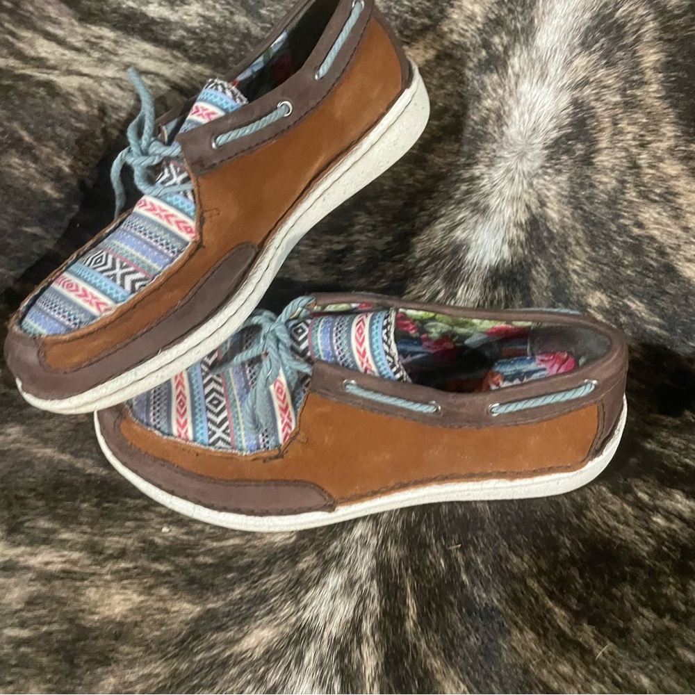 Women's Justin Tie Loafers Mocs Aztec Leather 8 M JL101